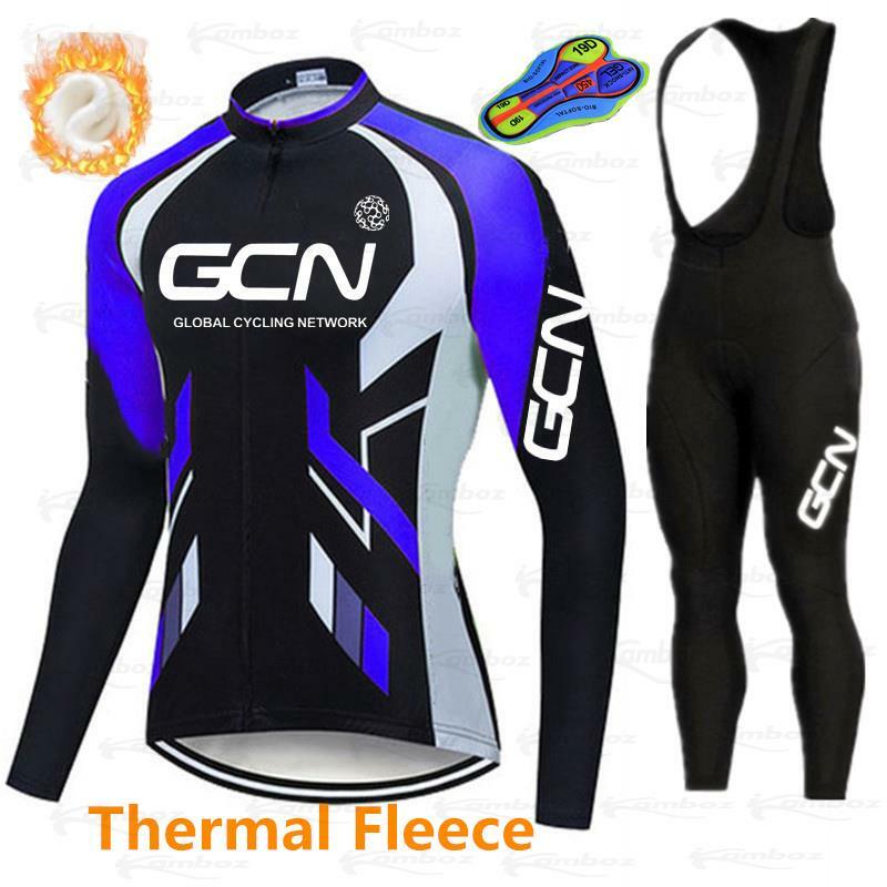 جديد 2021 GCN فريق الدراجات جيرسي مجموعة ملابس طويلة الأكمام الرجال الشتاء الدراجات الملابس الحرارية الصوف روبا Ciclismo Hombre الدافئة