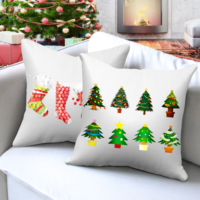 Fuwatacchi-غطاء وسادة مطبوع بشجرة الكريسماس ، غطاء وسادة كرتوني ، ديكور منزلي للأريكة
