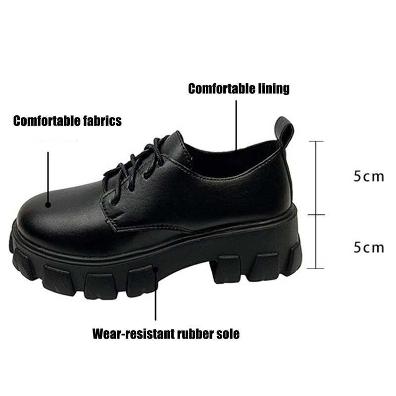 أسود الدانتيل يصل أحذية من الجلد النساء منصة أكسفورد أحذية عادية جولة تو أحذية الربيع الخريف زيادة أحذية مضادة للماء زائد Siz