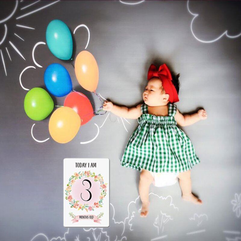 12 قطعة ملصقا شهر الطفل التصوير معلم التذكاري الشهري الوليد الاطفال بطاقة تذكارية عدد صور الدعائم H055