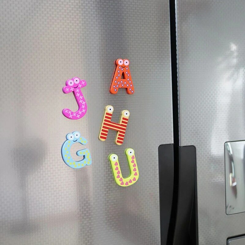 26 حرف أبجدي خشبي للأطفال مغناطيس للثلاجة لعبة تعليمية