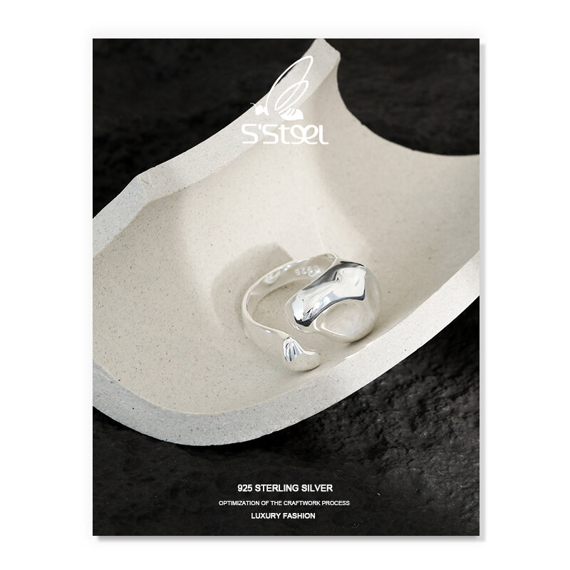 خاتم عصري من S'STEEL موضة 925 هدية فضية متميزة للسيدات تصميم بسيط هندسي قابل للتعديل خاتم Anel Prata 925 مجوهرات
