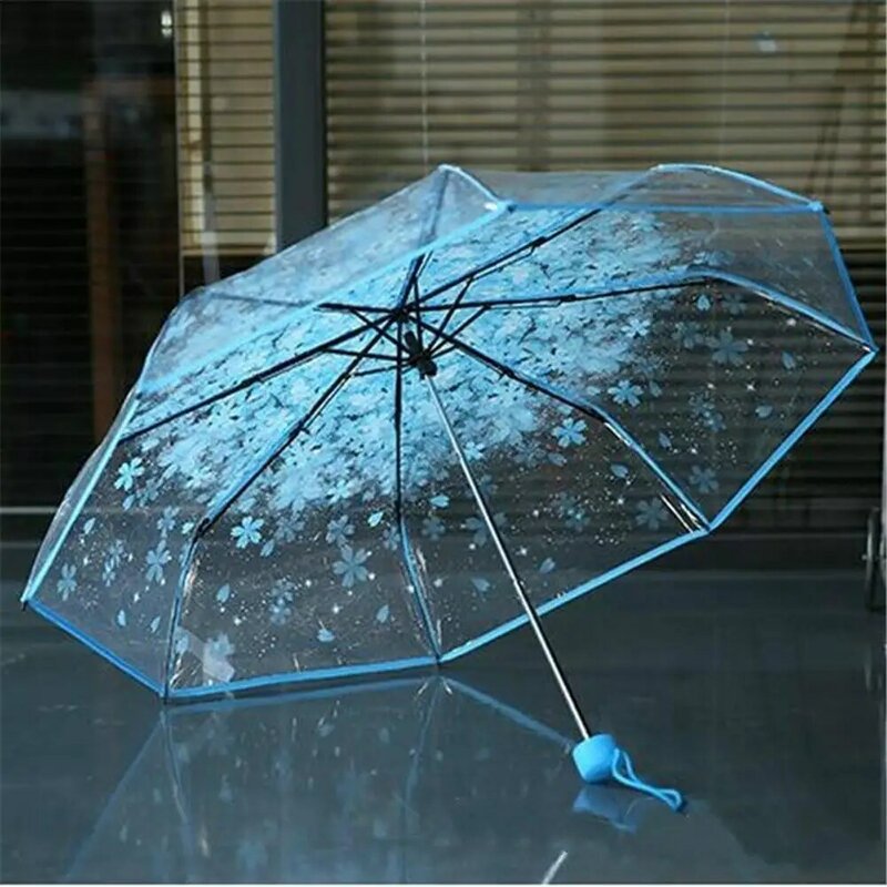رائجة البيع مظلة أوتوماتيكية مظلة شفافة زهر الكرز شفافة ثلاثية أضعاف مظلة مظلة قابلة للطي