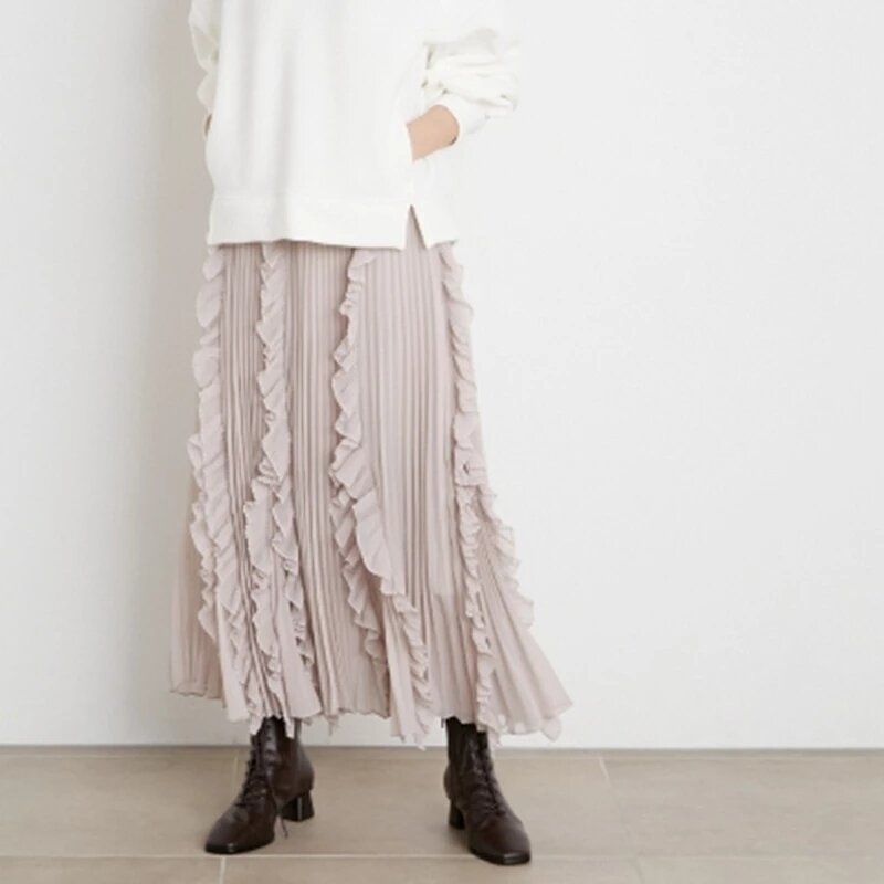 تصميم جديد لشتاء 2021 تنورة حريمي Faldas ذات تصميم ياباني على شكل جوبيس مكشكشة عالية الخصر ذات ثنيات