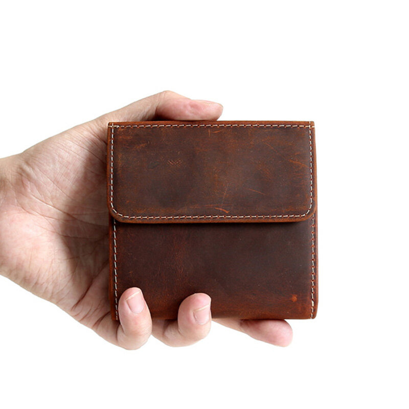 جلد طبيعي الرجال محافظ مع عملة جيب خمر محفظة للرجال صغيرة عملة محفظة المال حقيبة مجنون الحصان الجلود المال حالة