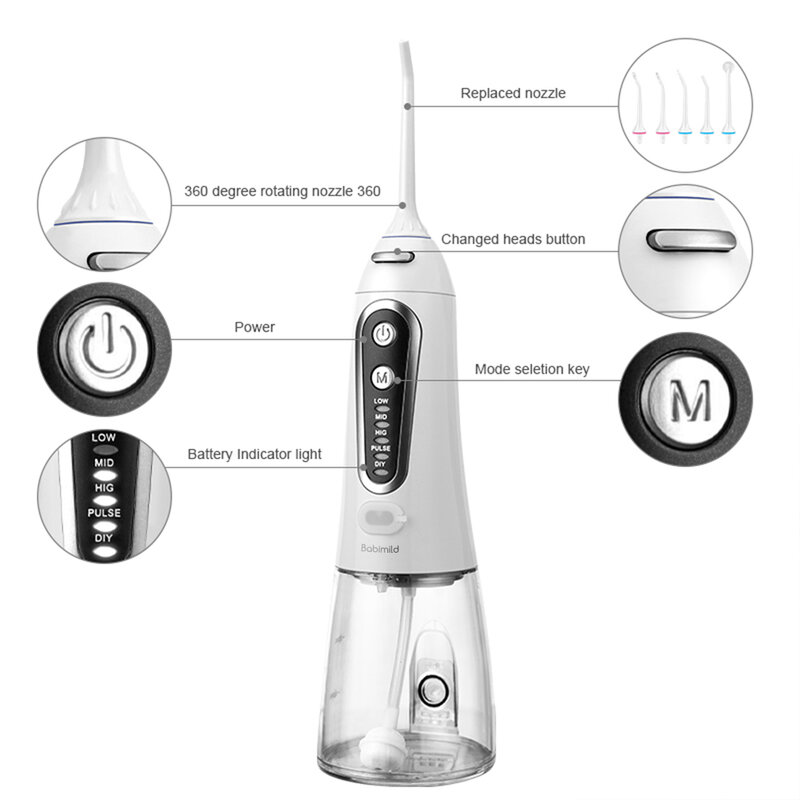 خيط مائي للاسنان 5 نماذج المحمولة عن طريق الفم الري المياه المحمولة قطن الأسنان USB قابلة للشحن المياه النفاثة الخيط خلة أسنان تلميح 300 مللي