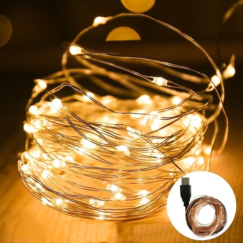 Navidad عيد الميلاد أضواء 2 متر 5 متر 10 متر LED USB تعمل مصباح LED صغير خيط سلك نحاسي الجنية الخفيفة لحفل الزفاف عيد الميلاد جارلاند ديكور