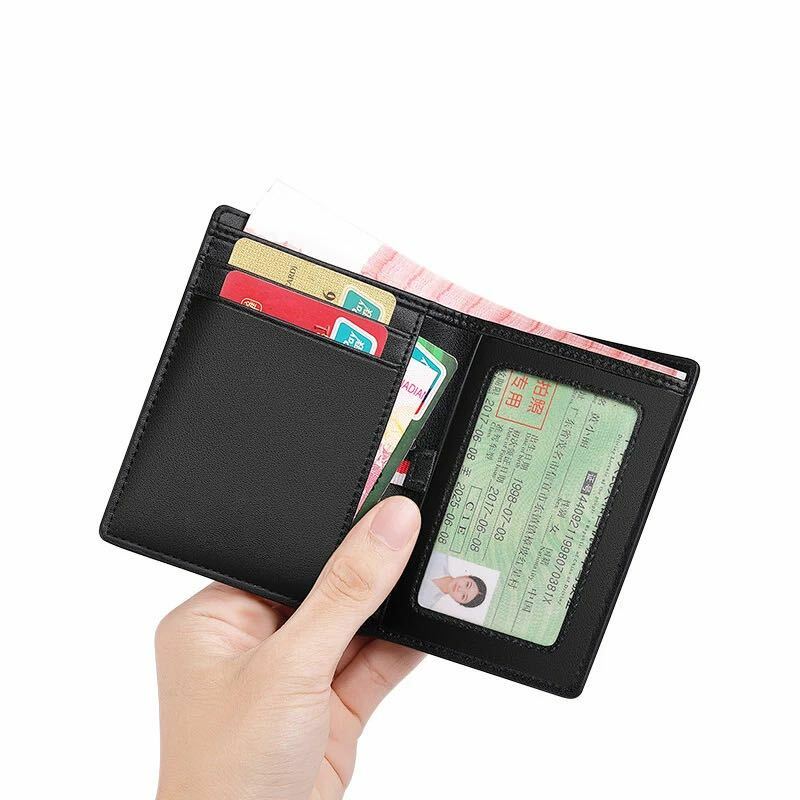 محفظة رجالية من الجلد الطبيعي ، محفظة صغيرة فاخرة ، بطاقة ائتمان ، سوداء