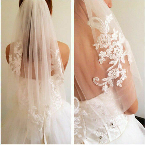 طبقة واحدة أبيض عاجي دانتيل زين طرحة زفاف الكوع حجاب الزفاف 2022