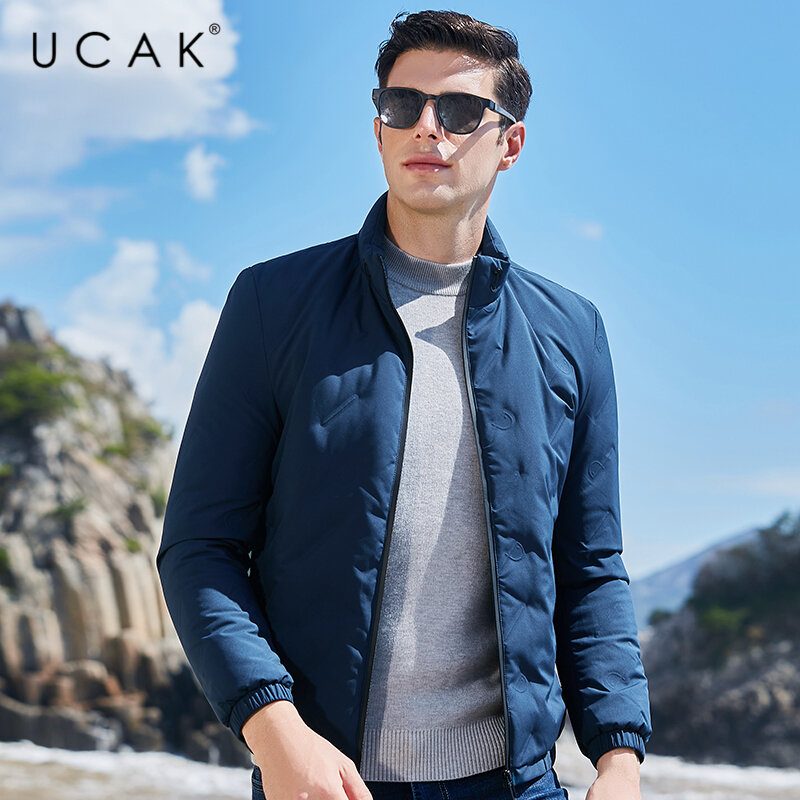 UCAK-معطف رجالي بياقة واقفة ، جاكيت أبيض سادة ، ملابس الشارع ، كلاسيكي ، عصري ، 90% ، U8032