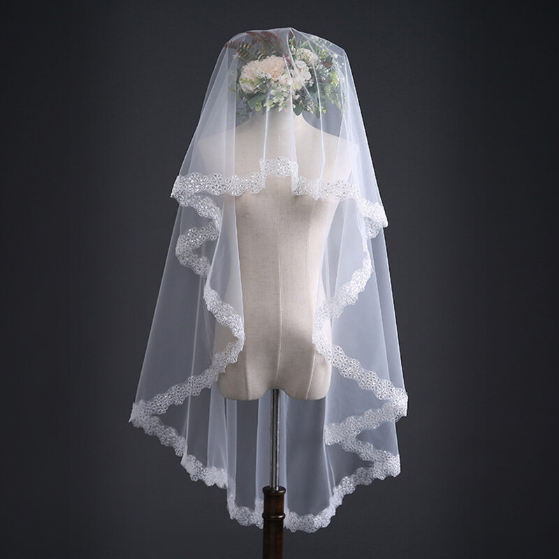 بسيطة لينة تول طبقة واحدة طرحة زفاف الفالس الحجاب 1.5 متر الأبيض العاج الترتر زين اكسسوارات الزفاف للنساء