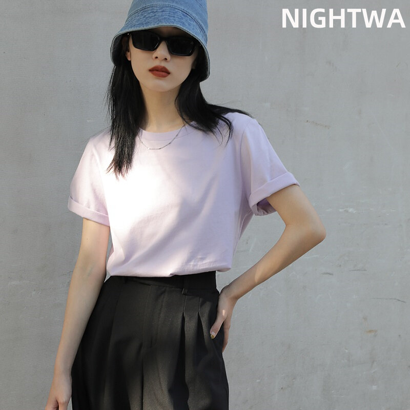 NIGHTWA العلامة التجارية الجديدة المرأة الأساسية تي شيرتات قطن مستديرة الرقبة لون نقي قصيرة الأكمام Harajuku تي شيرت 12 بلون تي شيرت