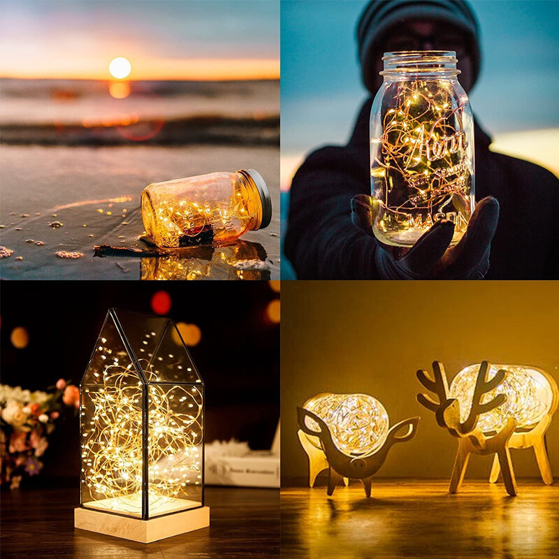 LED سلسلة أضواء جارلاند الجنية أضواء USB بطارية الطاقة متعدد الألوان ليلة ضوء ستار مصابيح حديقة عيد الميلاد CopperWire مقاوم للماء
