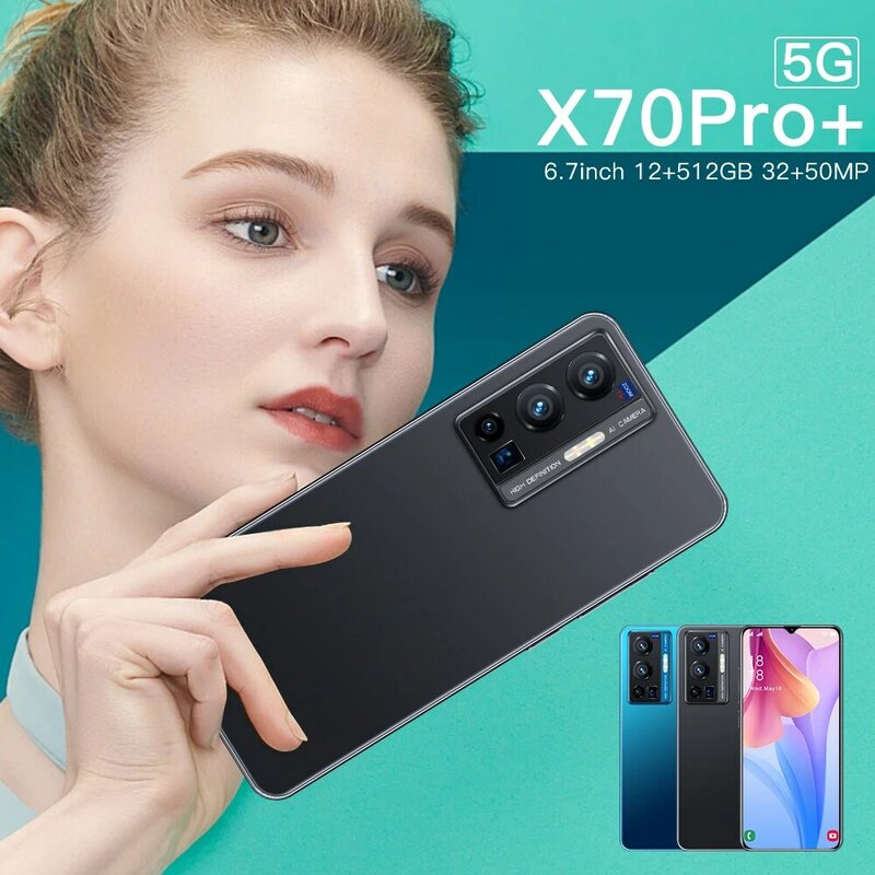 الأصلي العلامة التجارية الجديدة X70 برو + زائد Snapdragon 810 5G الذكية عالية الوضوح كامل صالح قطرة الماء شاشة الهاتف المحمول 6.7 بوصة