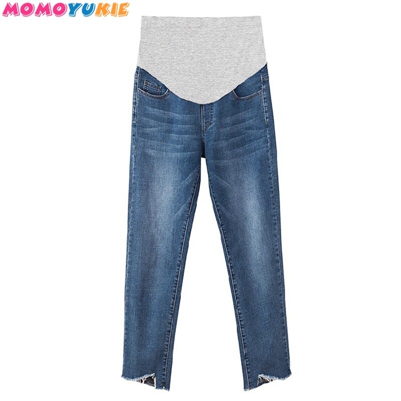 بنطلون جينز للحوامل قابل للتمدد ، ملابس صيفية عصرية للحوامل ، طول 9/10