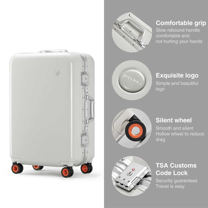 Mixi 2021 جديد براءات الاختراع تصميم حقيبة عربة بعجلات لنقل أمتعة السفر الألومنيوم الإطار PC الجوف سبينر عجلات المقصورة 20 24 TSA قفل