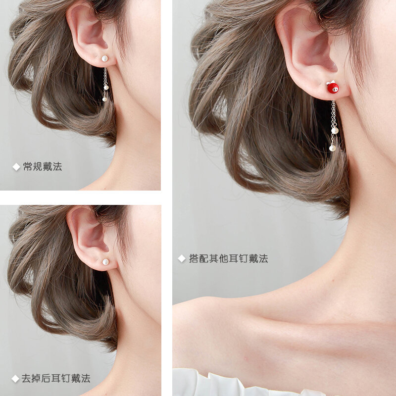 [Miss Z] اللؤلؤ شرابة الأقراط النسائية الاسترليني الفضة طويلة أنيقة الأقراط الفضية على الانترنت المؤثر قطرات الأذن ترصيع الأذن