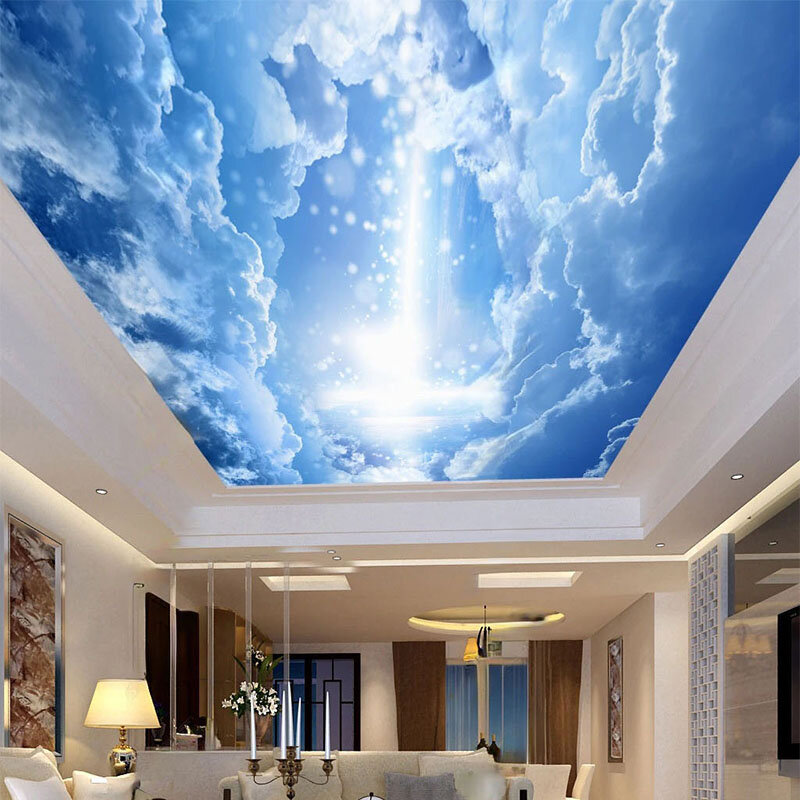 العرف ثلاثية الأبعاد خلفية الخيال السماء الزرقاء Clouds البيضاء زينيث السقف جدارية حائط الخلفية اللوحة غرفة المعيشة غرفة نوم لوحات جدارية #1