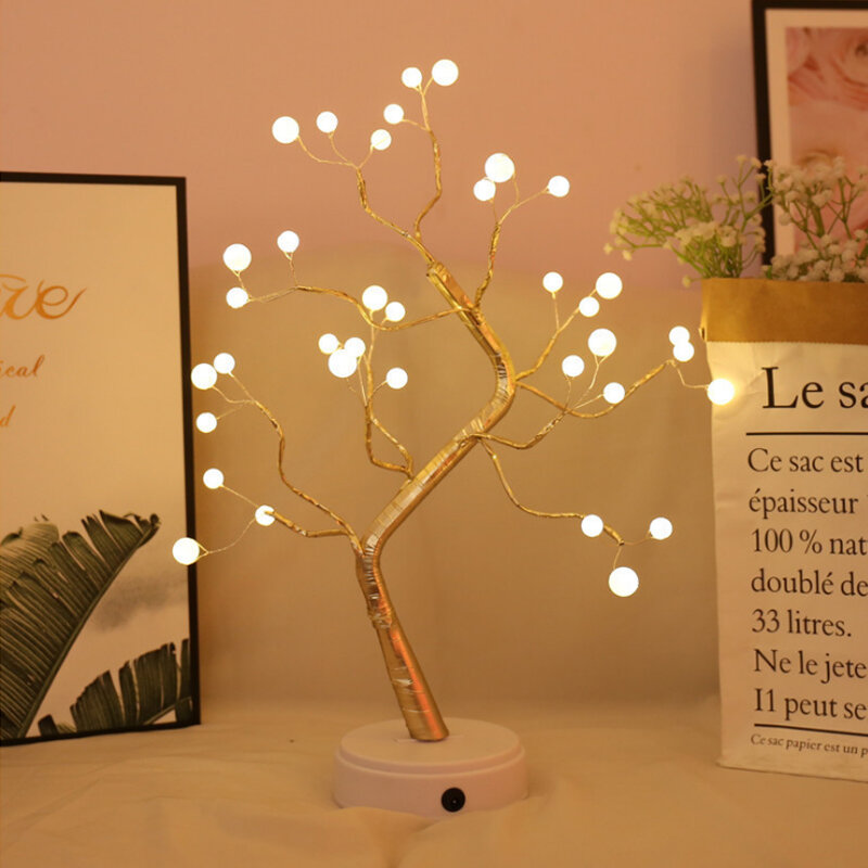 LED الأسلاك النحاسية شجرة شكل ليلة مع مفتاح مستشعر باللمس الديكور بطارية USB Led الجدول مصباح مصباح الطاولة