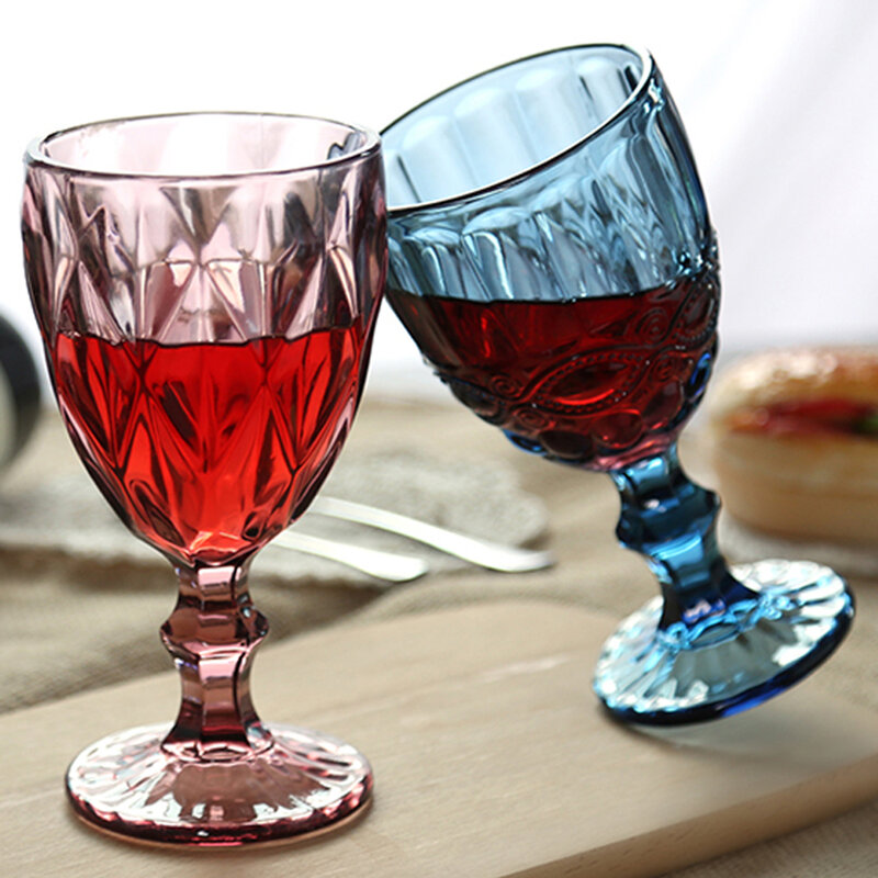 النبيذ الزجاج مجموعة من 3 الملونة كأس 8oz 240 مللي خمر نمط تنقش الزجاج كؤوس للحزب الزفاف الأزرق الأحمر الأخضر شفافة