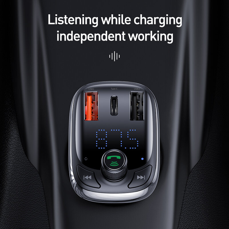 2023 Baseus FM الارسال سيارة شاحن سريع للهاتف بلوتوث 5.0 سيارة عدة الصوت مشغل MP3 5A شحن سريع شاحن FM