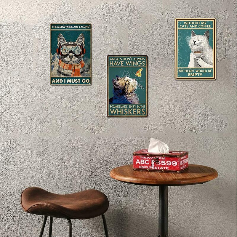 زينة شريط الحيوانات الأليفة زينة القط للمنزل لطيف الحيوان الملصقات الزخرفية على الحائط لوحات معدنية Vintage لوحة معدنية تين تسجيل #4