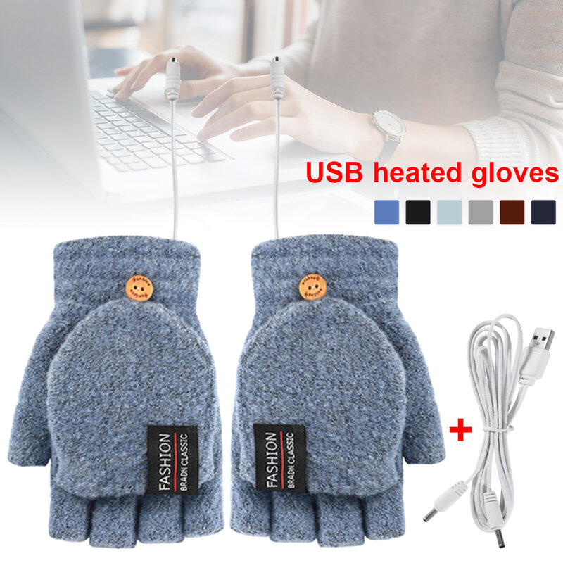 USB تسخين كهربائي قفازات 2-Side التدفئة للتحويل أصابع قفاز محبوك القفازات قابل للتعديل الحرارة مقاوم للماء ركوب الدراجات التزلج