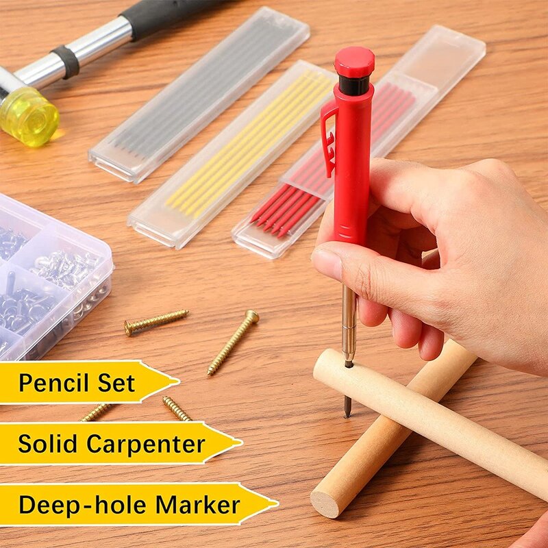 2 قطعة أقلام نجار الصلبة النجارة أقلام الرصاص الميكانيكية و 36 قطعة عبوات في 3 ألوان مع المدمج في مبراة