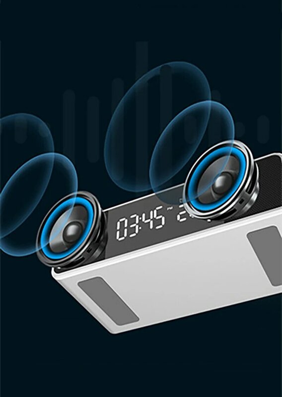 سمّاعات بلوتوث ساعة تنبيه متعددة الوظائف مع راديو LED مضخم صوت لاسلكي مشغل موسيقى ساعة الطاولة مع شاحن لاسلكي