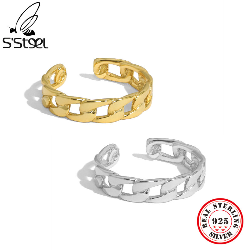 S'STEEL-خواتم بسيطة من الفضة الإسترليني عيار 925 ، خواتم قابلة للتعديل للنساء ، سلسلة هندسية ، خاتم مصمم عصري ، مجوهرات فاخرة ، هدية