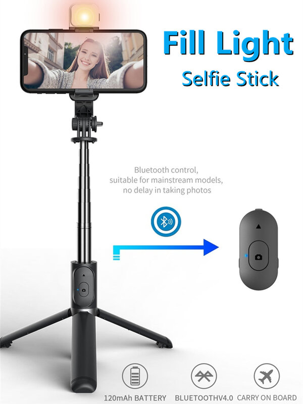 كول ديير 2022 سماعة لاسلكية تعمل بالبلوتوث selfie عصا قابلة للطي ترايبود صغير مع ملء ضوء غالق بلوتوث للهواتف الذكية
