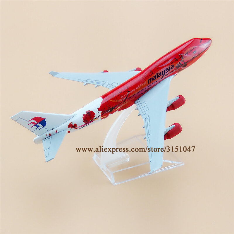16 سنتيمتر الهواء ماليزيا زهرة حمراء B747 بوينغ 747-400 الخطوط الجوية سبيكة معدنية نموذج طائرة طائرة طائرة دييكاست