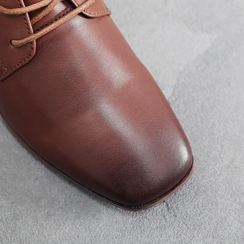 AIYUQI أحذية نسائية جلد طبيعي 2021 جديد ساحة تو أحذية نسائية النمط البريطاني ريترو عادية الدانتيل متابعة أحذية النساء