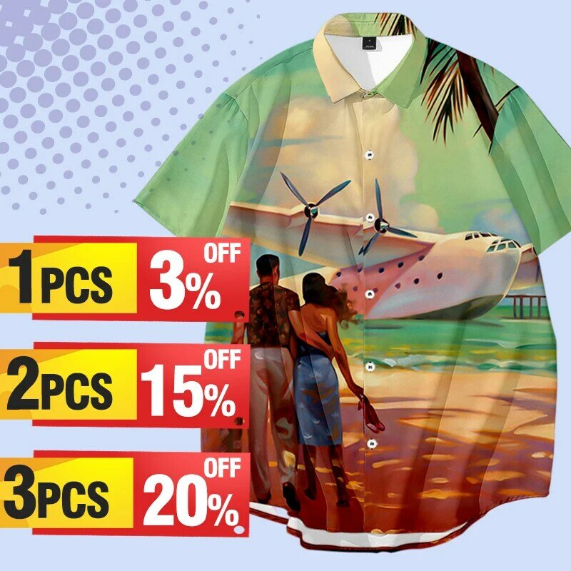 الصيف سترة قصيرة الأكمام قمصان كبيرة الحجم لوحات الرقمية قمصان مطبوعة قمصان رجالية عادية شاطئ قمصان حجم كبير 6XL