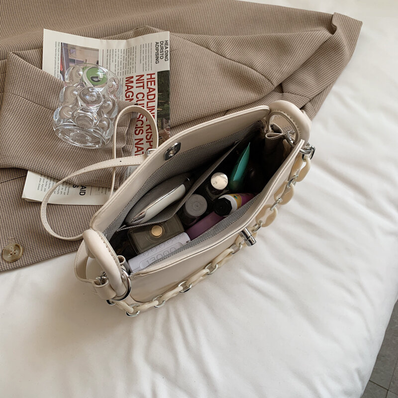 عالية الجودة والجلود بلون سلسلة حقائب كتف للنساء 2021 السيدات حقيبة يد عادية موجزة صندوق مربع صغير كيس Epaule