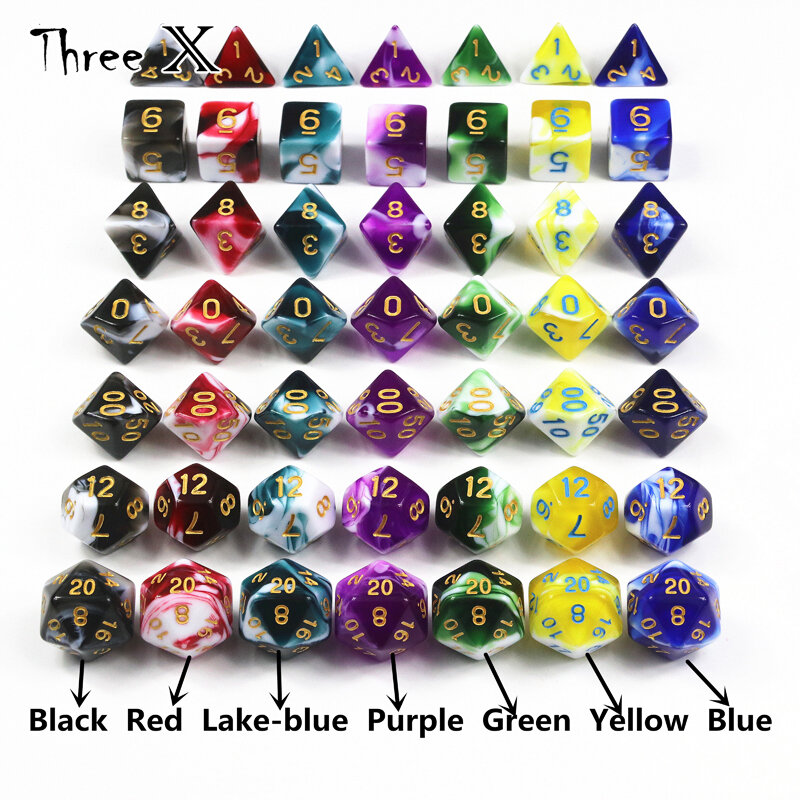 أفضل سعر 7 مجموعات من مزيج شفاف مبهمة اللون Polyhedron Rpg Dnd الألعاب النرد مع حقيبة محمولة عالية الجودة للعبة