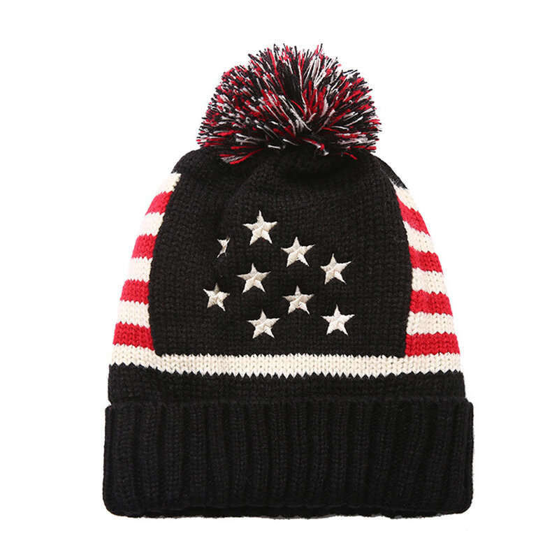 الشتاء Vintage نجوم شريط متماسكة USA العلم قبعة الجمجمة تزلج بوم بوم قبعة قبعة الصوف الشتاء الدافئة محبوك قبعات والقبعات