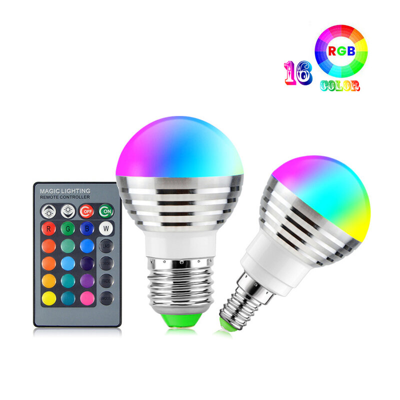 E27 E14 مصباح التحكم الذكي 16 لون تغيير ماجيك لمبة Led RGB عكس الضوء أضواء التحكم الذكية مع 24 مفتاح التحكم عن بعد