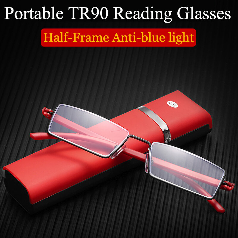 المحمولة TR مكافحة الضوء الأزرق نصف إطار نظارات للقراءة رجل مكافحة التعب النساء فائقة ضوء القراء نظارات مع نظارات