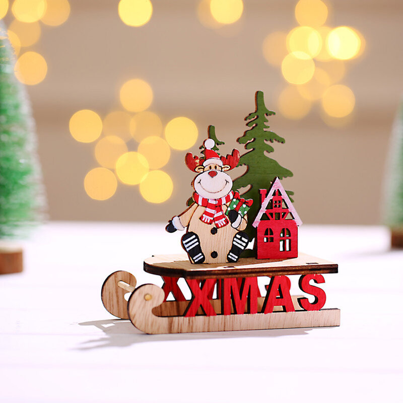 شجرة عيد الميلاد مزلقة شكل خشبي لتقوم بها بنفسك سانتا كلوز ثلج الأيائل سطح المكتب الحلي الطرف الديكور الاطفال هدية موثوقة غير سامة