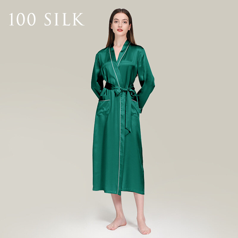 100% حبل من الحرير ثوب النوم 19 مومي التوت الحرير طويل منامة المرأة موضة نقية لباس نوم من الحرير