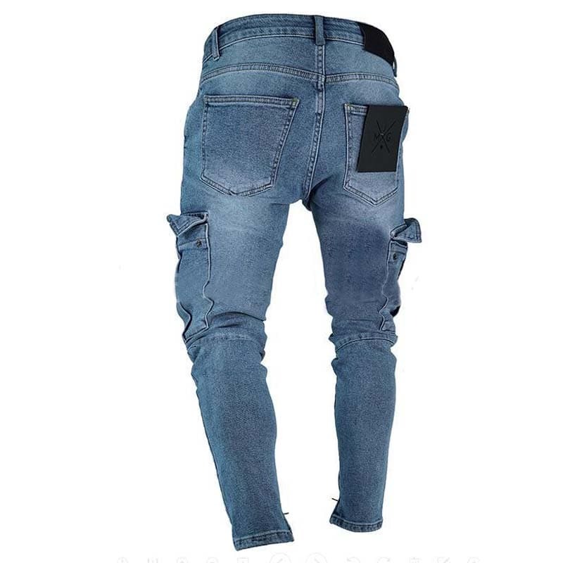 الرجال الجينز عادية سفاري نمط سروال شكل قلم رصاص سليم ذكر سراويل جينز جيب كبير البضائع الشارع الشهير حجم كبير 4XL secance