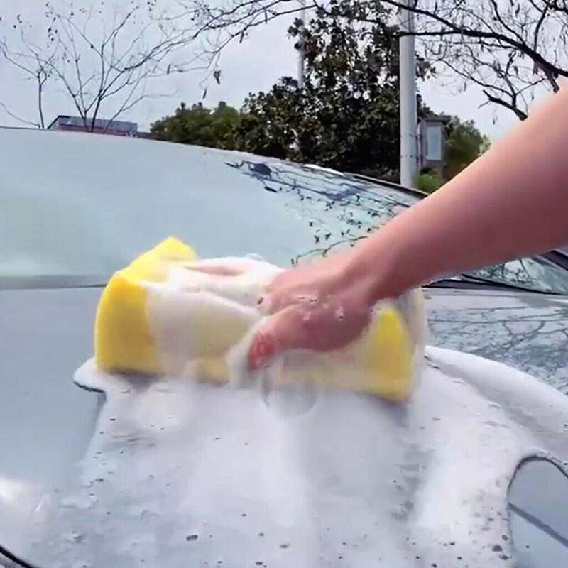 إسفنج غسيل السيارات السيارات تنظيف كبير العسل المرجان الأصفر سميكة كتلة إسفنجية غسل السيارات أدوات اكسسوارات السيارات 16.5 × 10 × 7 سم 1 قطعة