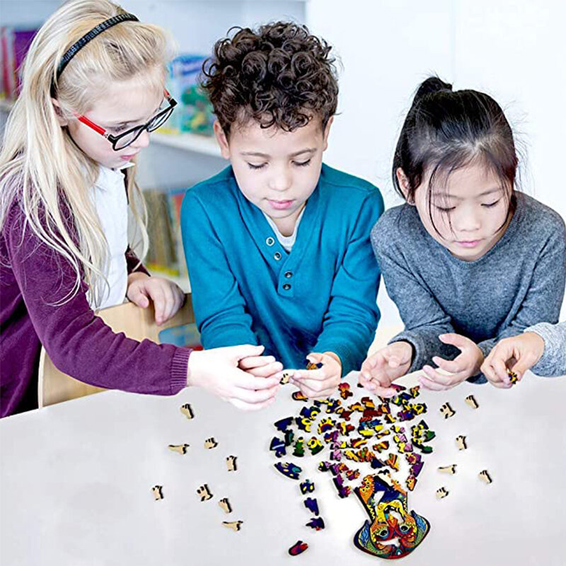 ألعاب الألغاز الحيوانية الخشبية لعبة للكبار والأطفال فريدة من نوعها بانوراما غامض الأسد ثلاثية الأبعاد لغز هدية تعليمية تفاعلية رائعة