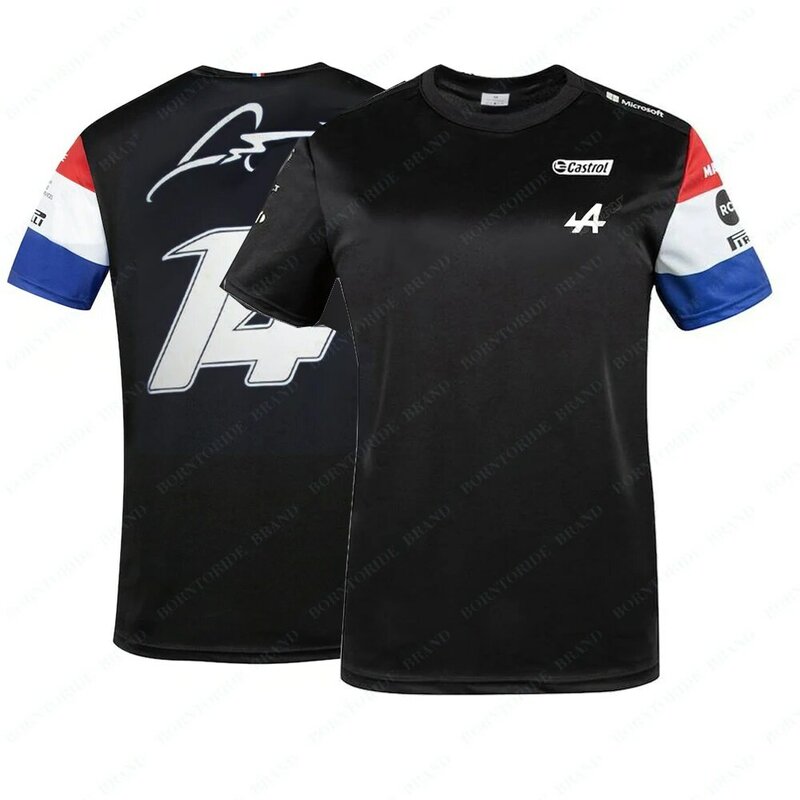 2021 موسم رياضة السيارات جبال الألب F1 فريق سباق مروحة سيارة تي شيرت أزرق أسود تنفس جيرسي Teamline قصيرة الأكمام قميص الملابس