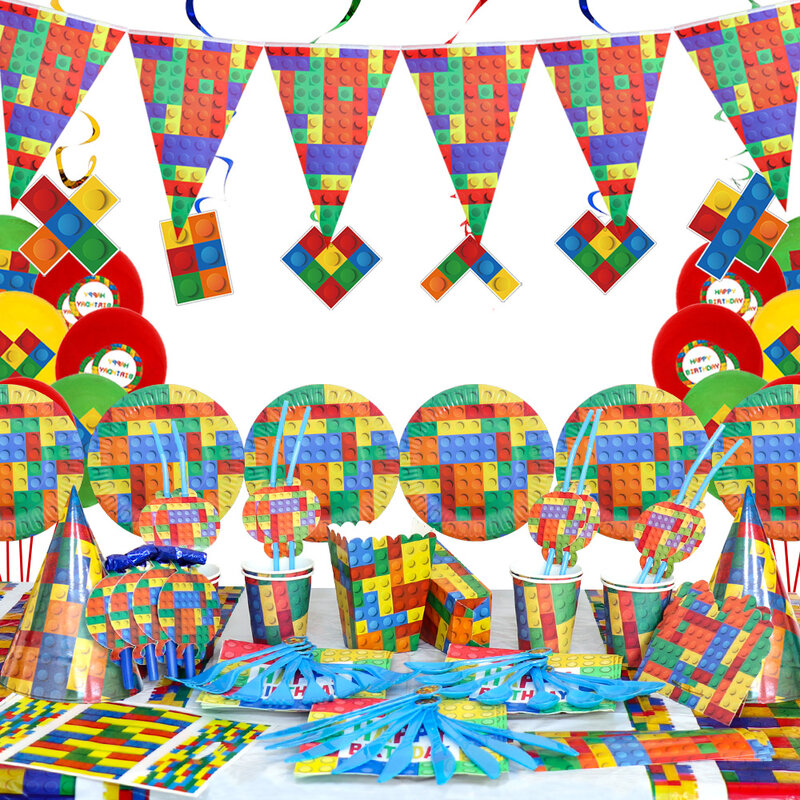اللبنات موضوع ديكور حفلات لوازم المتاح المائدة كأس كعكة توبر بالون خلفية لحفل عيد ميلاد الديكور
