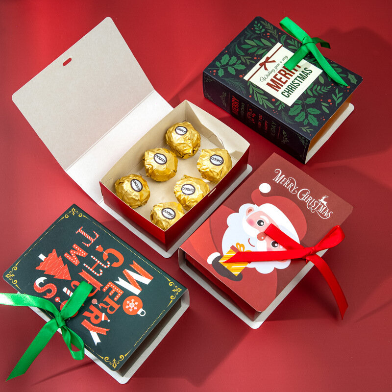 10 قطعة هدية الكريسماس صندوق سانتا كلوز كاندي صندوق ورقة كعكة صندوق سانتا كلوز هدية صندوق عيد الميلاد الحلي الكوكيز علبة هدايا بها شوكولاتة