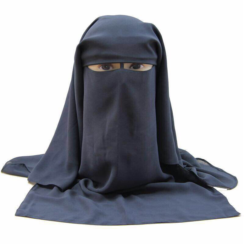 H225 جودة عالية ثلاث طبقات الشيفون النقاب مع صافي شبكة غطاء الوجه الإسلامي الحجاب قبعة سحب على وشاح الإسلامي التعادل الغطاء الخلفي