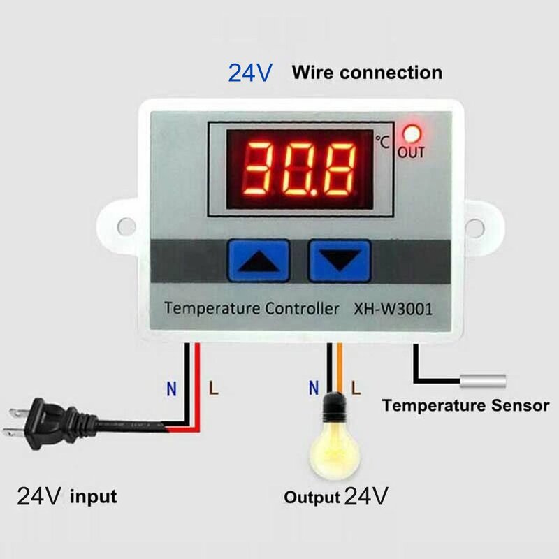 24 فولت الرقمية LED متحكم في درجة الحرارة ترموستات التبديل مقاوم للماء التحقيق سلك ربط حساسية عالية درجة الحرارة الاستشعار