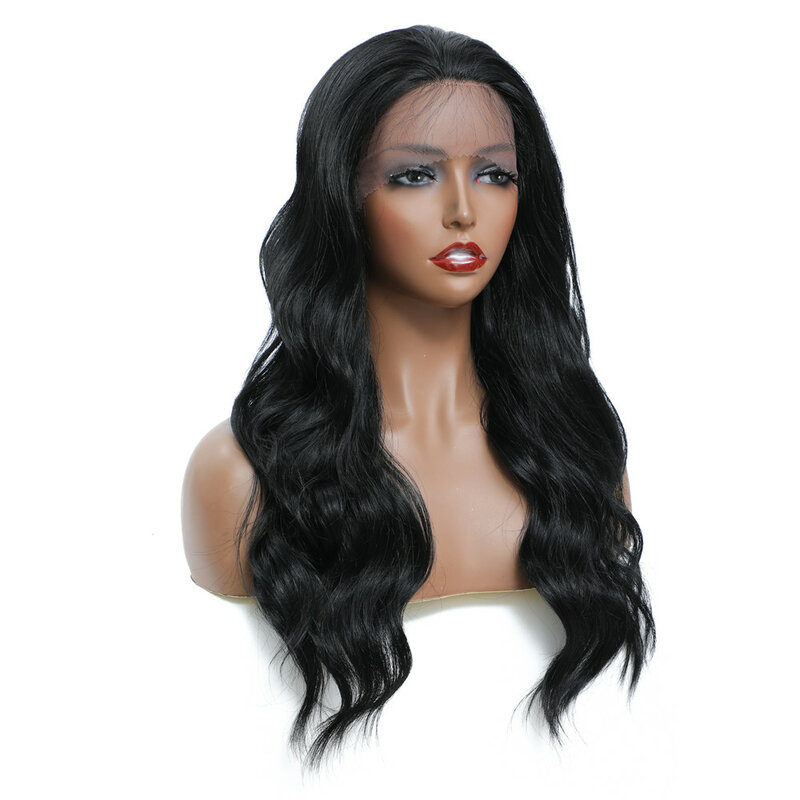 Long Wavy Synthetic Lace Wig With Baby Hair Black Wavy For Black Women Free Part Wig Daily Heat Resistant Fiber Hair SOKU #3